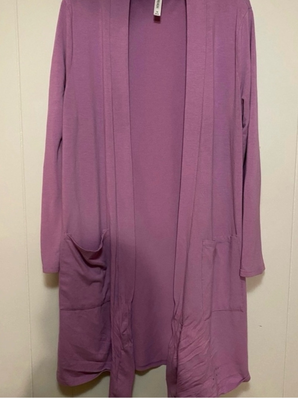 Lavender Open-Front Long Cardigan